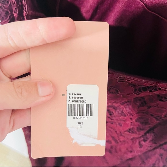 NEW BHLDN Juliet Short-Sleeve V-Neck Lace Gown Wine Red Cottagecore Romantic - Picture 8 of 12